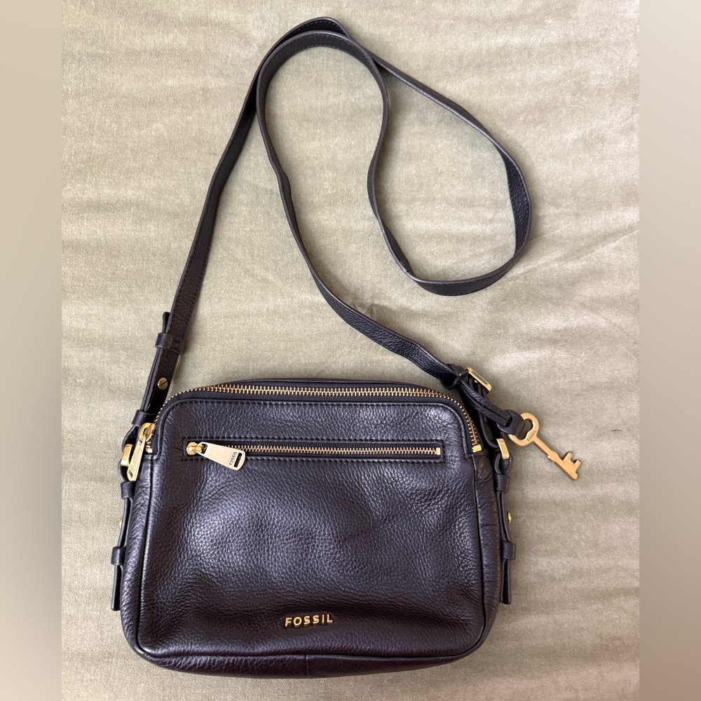 Fossil piper Toaster Leather Crossbody Bag built in card holder with key fob OSP